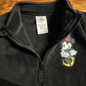 Disney Girls Black Fuzzy Minnie Long Sleeve Full Zip‎ Sweatshirt Size 9/10